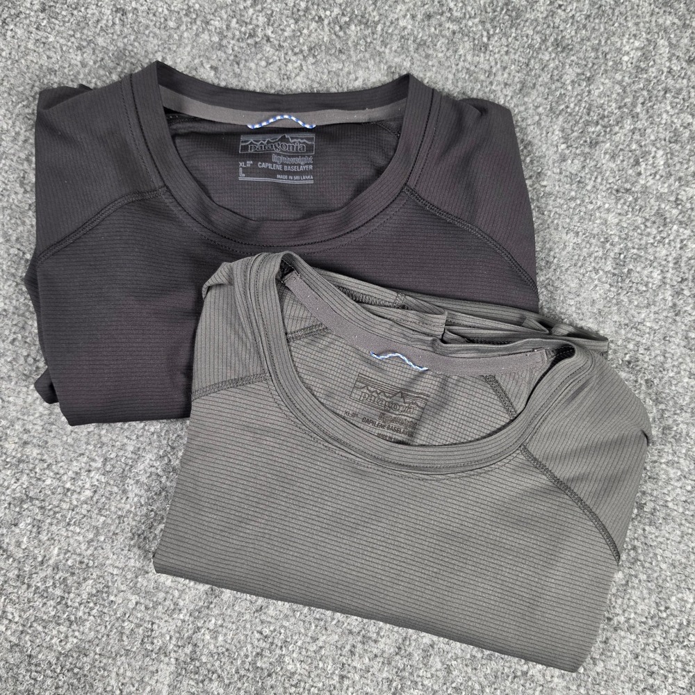 Patagonia Capilene Baselayer Tees Mens L Black Grey Short Sleeve Lot of 2